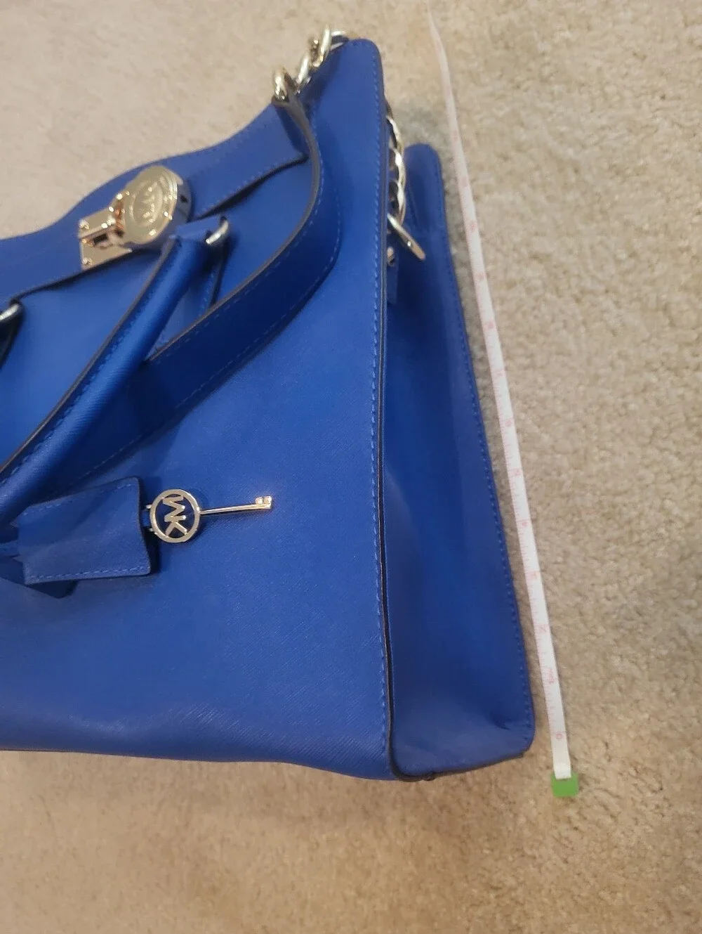 Michael Kors Blue Leather Satchel And Laptop Briefcase with Gold Hardware